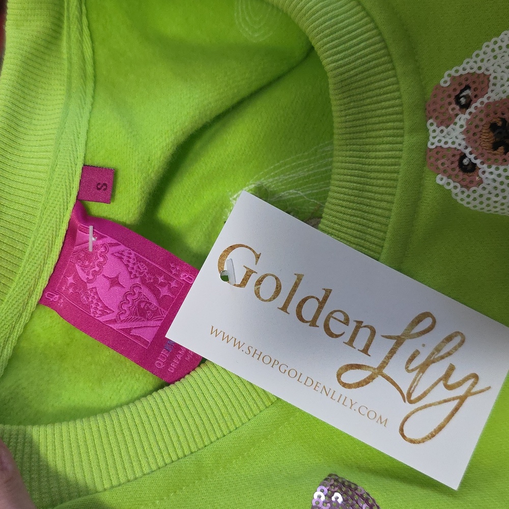 Queen of Sparkles Limited Edition Halloween Dogs Lime Green Sweatshirt Small - Picture 9 of 12